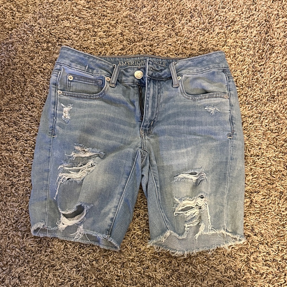 American Eagle Outfitters Light Blue Ripped Jean Shorts